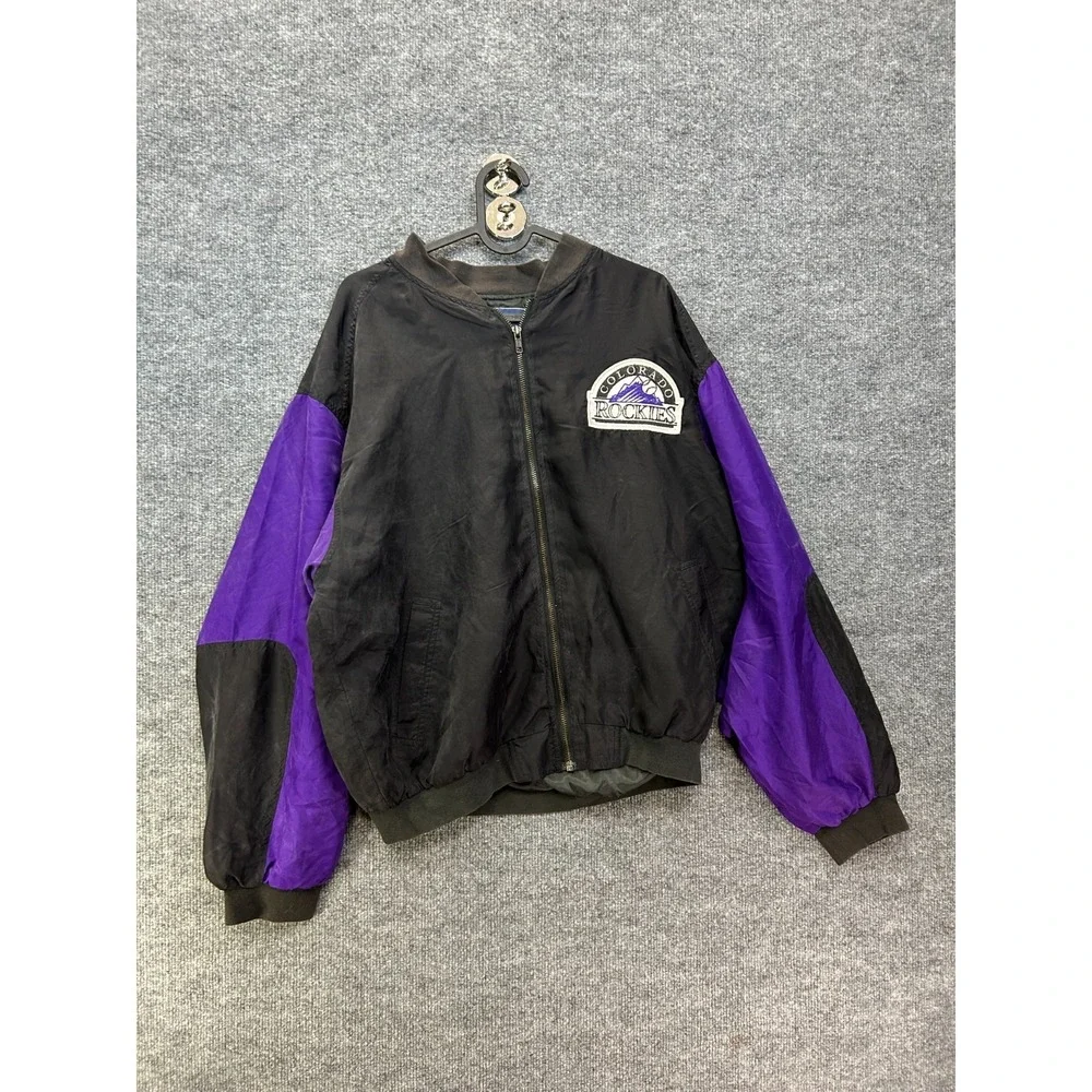 VTG JH Silk Colorado Rockies MLB Bomber Jacket Men's Black Purple Full Zip - M